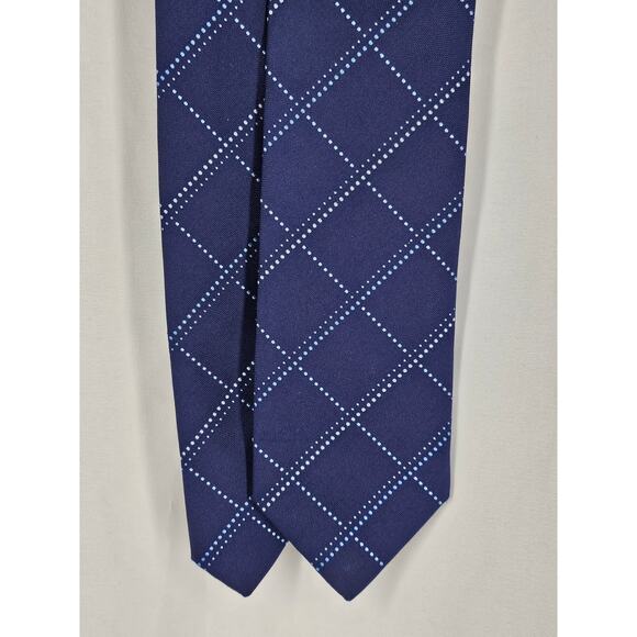 THOMAS PINK MEN'S 3" BLUE GRID DOT PATTERN NECKTIE – 100% SILK – WOVEN IN UK - Picture 4 of 12
